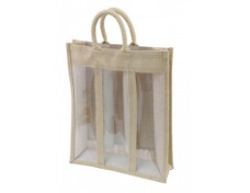 Jute Bag For 3 Bottles With Window