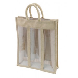 Jute Bag For 3 Bottles With Window